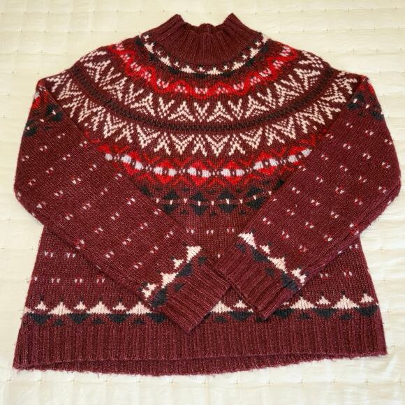 American Eagle Fair Isle Sweater Women's M | Burgundy | Raglan Sleeve Knit | EUC - Picture 5 of 12